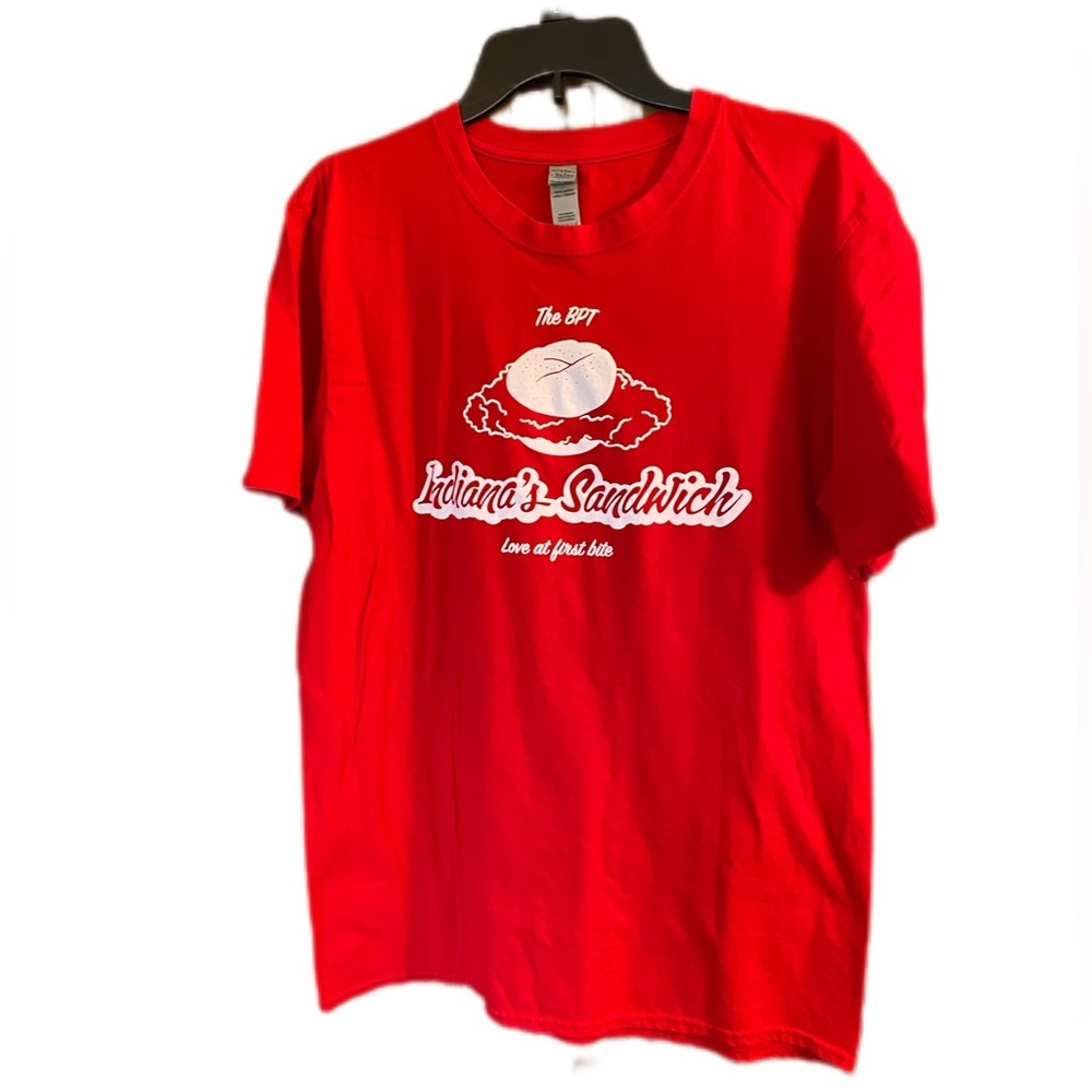 Indiana Sandwich BPT pork tenderloin Gildan L cotton red Culinary Trails tee